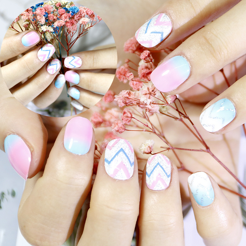 Taifei manicura pieza de uña terminada 12 piezas en caja pieza de uña portátil manicura terminada parche para niños pieza de uña