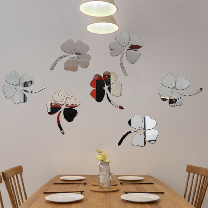 Eco-friendly Acrylic Home Decor Four-leaf Clover 3D Mirror Wall Sticker For Living Bedroom Children's Room Background_voghion.com