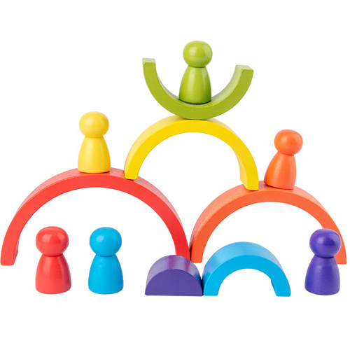 Rainbow arch building block combination 0.25 wooden children's educational colorful semicircle building blocks Jenga toy