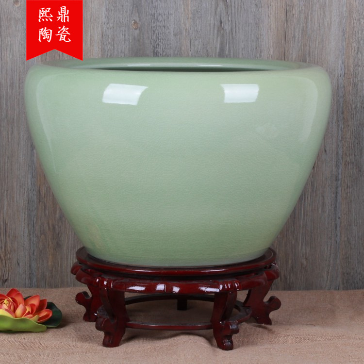 Ceramic Fish Tank Antique Open Split Glaze Green Goldfish Tank Wind Tank Coil and Painting Scroll Tank Home Decoration