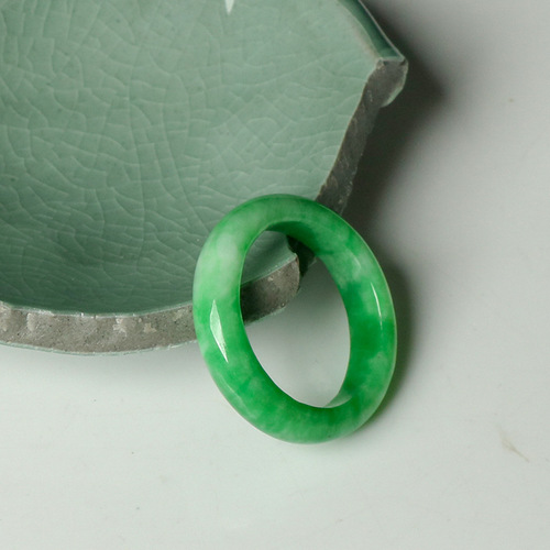 Jade Ring Wholesale Retro Dry Green Couple Men's and Women's Ring Small Circle Mouth Natural Jade Ring Ring Jewelry