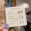 Universal earrings, set, zirconium from pearl, silver needle, Korean style, silver 925 sample