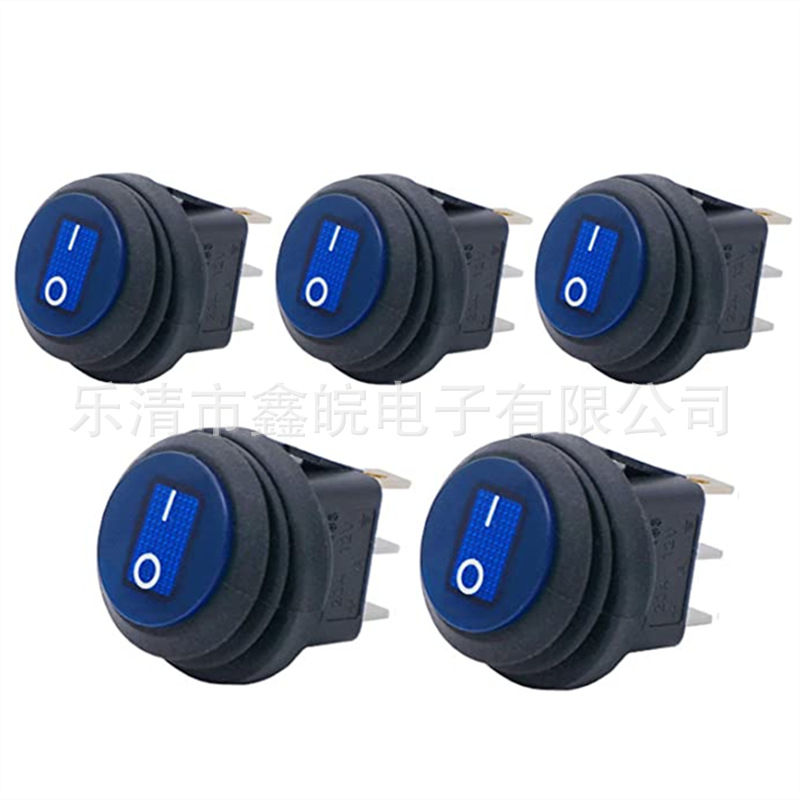 供应连体式防水船型开关上圆下方带灯2档3脚直径23mm三脚两档