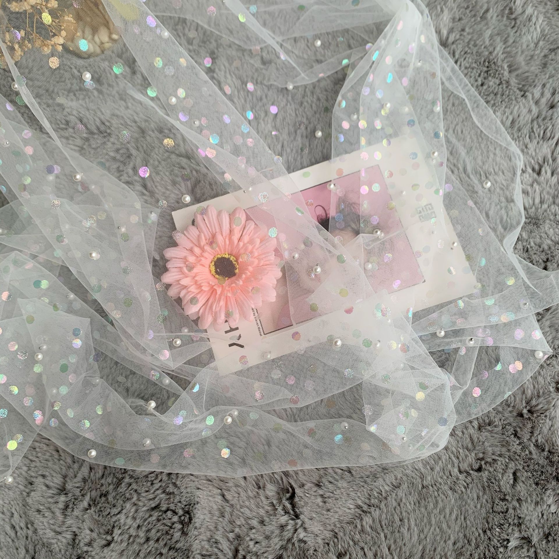 Nuevo paño de malla colorido dorado mágico punto con cuentas de malla ropa para niños vestido Lolita tela Hanfu de hadas