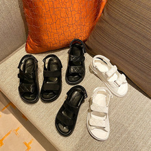 一件代发2023夏季新时尚款欧美风魔术贴平底鞋女凉鞋厚底女鞋