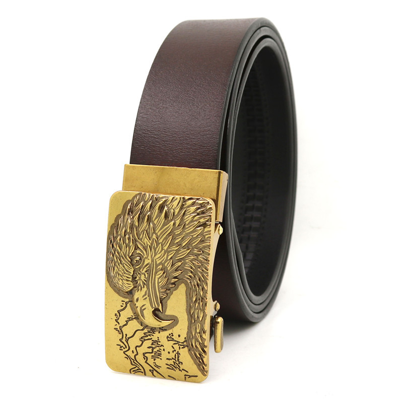 高档男士自动皮带 真皮腰带 复古二层牛皮 外面亚马逊跨境代发