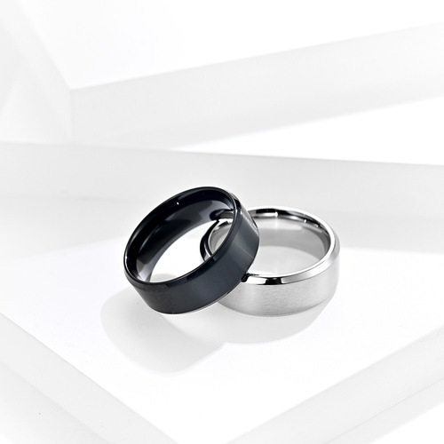 Gender-free cross-border jewelry source matte brushed simple titanium steel ring vacuum electroplating letterable hand jewelry for men and women