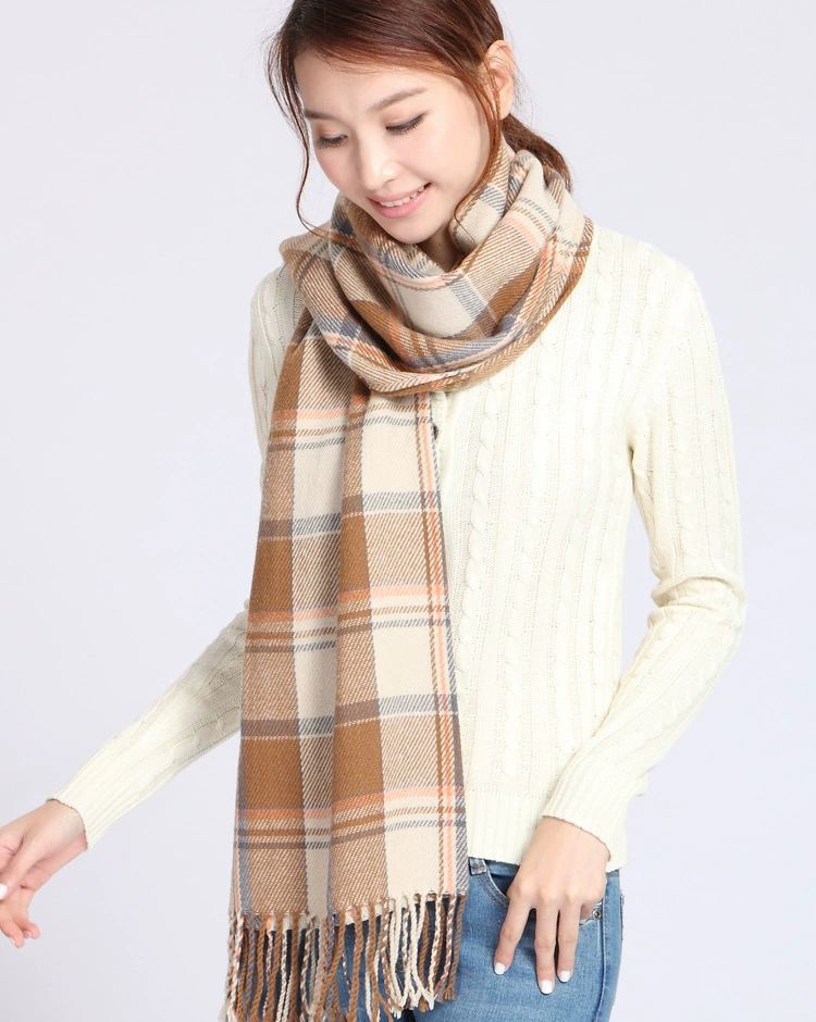 Double-Sided Faux Fur Scarf, 200×60 cm, Long Warm Soft Korean Style Plaid