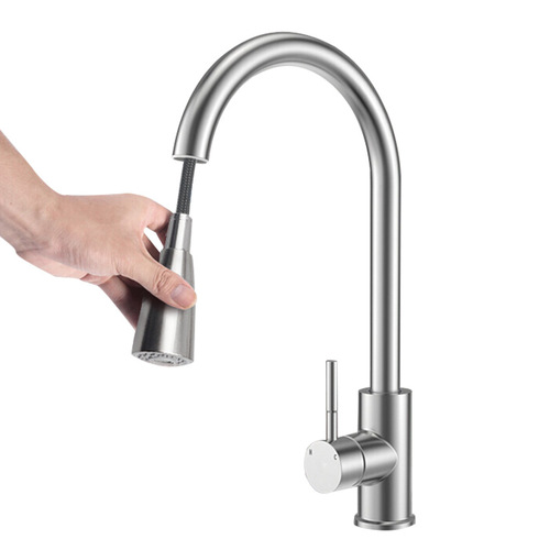 Faao Bathroom 304 stainless steel pull-out kitchen faucet, dual hot and cold water basin sink faucet