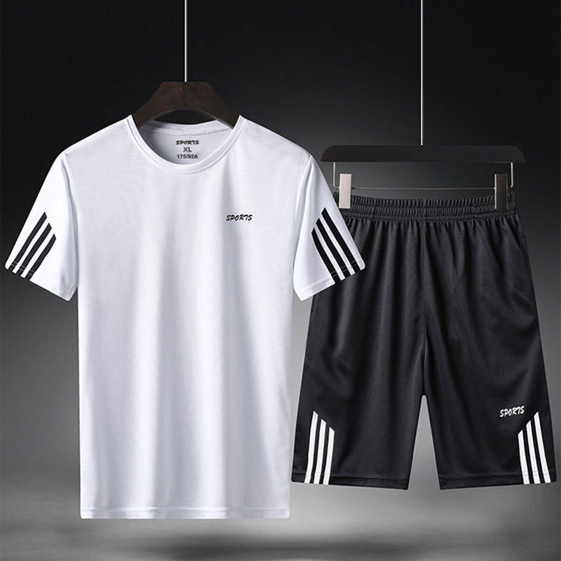 Cross-Border Summer Thin Sports Suit Short-Sleeved Shorts Two-Piece Casual Running Basketball Breathable Quick-Drying Top