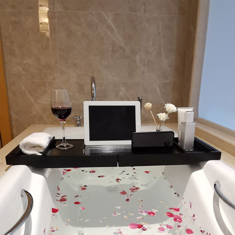 Bamboo Bathtub Rack, Telescopic Bathtub Rack, Bathtub Bathroom Bath Rack, Mobile Phone and Tablet Storage Rack