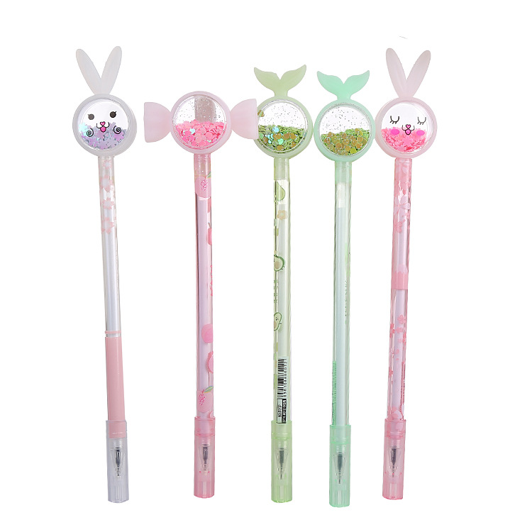 Orejas de conejo creativo lentejuelas pluma de gel Oficina negro pluma de firma lindo estudiante examen escritura pluma de agua al por mayor