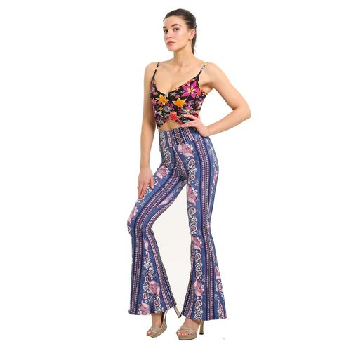 8241 European and American Style Slim Fit Hip-Hugging Printed Flared Pants for Women | Casual Trousers