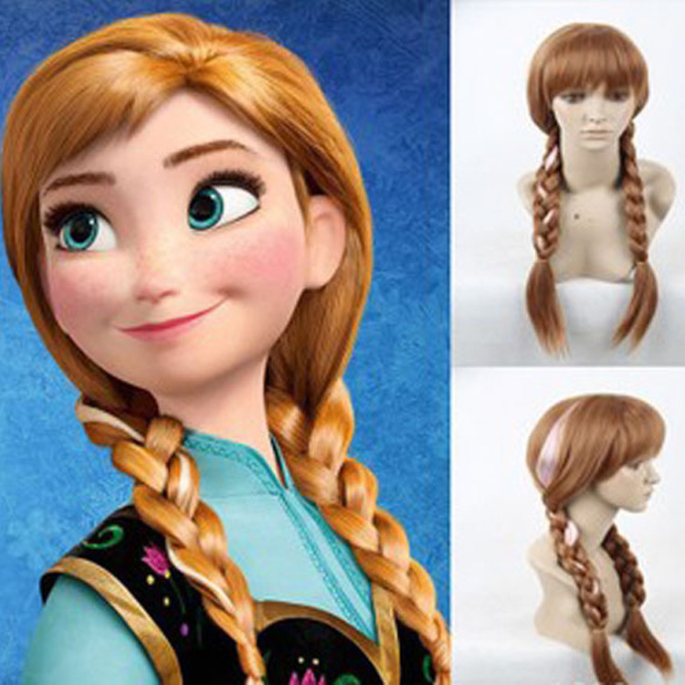 Adult Frozen Elsa Princess Wig Anna Queen Hairpiece Cosplay Anime Long Curly Hair Simulation Wig