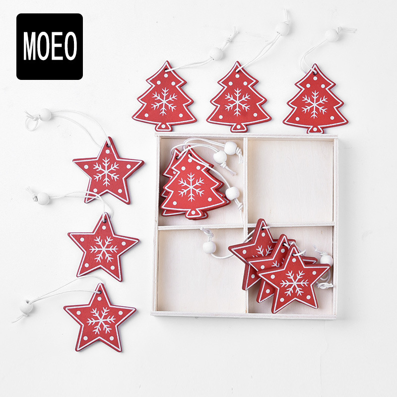 Decoraciones navideñas creativas, colgantes de madera navideños, juego de cajas para árbol DIY, renos, campanas, ángeles, corazones, regalos