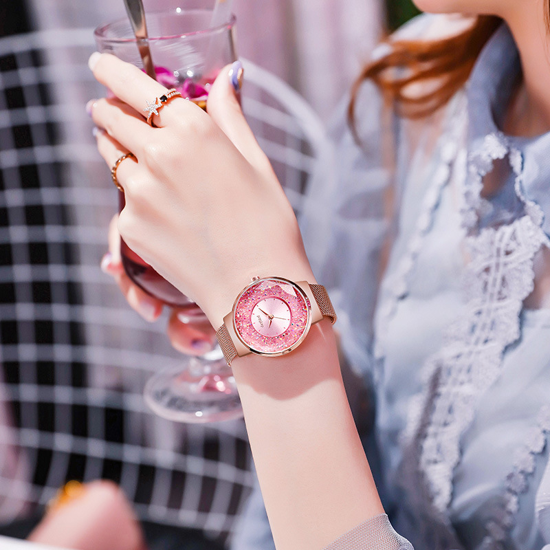 Cross-Border Fashion Women's Watch with Rhinestones and Starry Sky Design, Japanese Movement, Waterproof Watch for Women, Direct from the Source Factory