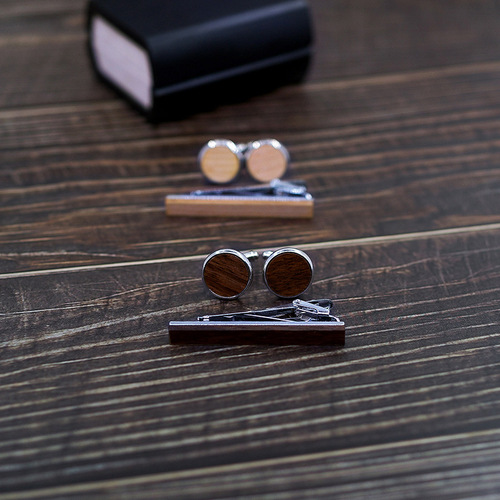 Wooden Tie Clip Cufflinks Set Wholesale Men's Suit Cufflinks Cuff Pins Wooden Cufflinks 5.5cm 