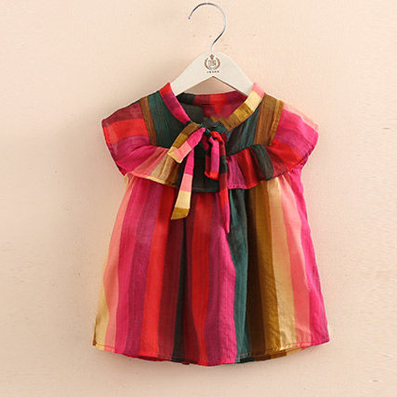 Bebé muñeca de la raya del arco iris camisa 2023 Verano nuevas Niñas niños ropa pequeña falda manga vuelo ventas fábrica