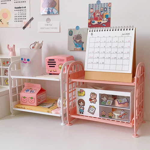 New ins cosmetics jewelry double-layer folding storage rack simple home desktop bathroom storage rack storage rack