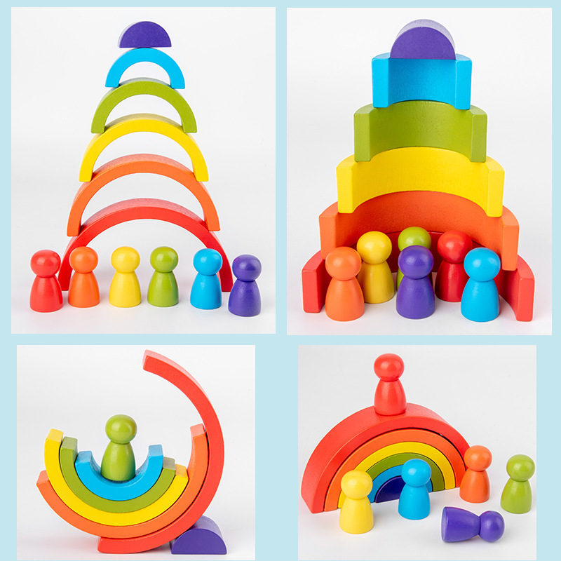 Nuevo Arco Iris bloques de construcción villano combinación de madera niños educativos colorido semicírculo bloques de construcción Jenga juguete