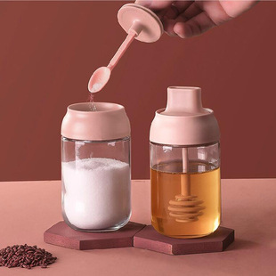 Moisture-proof seasoning box glass household sealed jar salt Jar Kitchen sugar monosodium glutamate bottle jar brush oil pot transparent sealed spoon