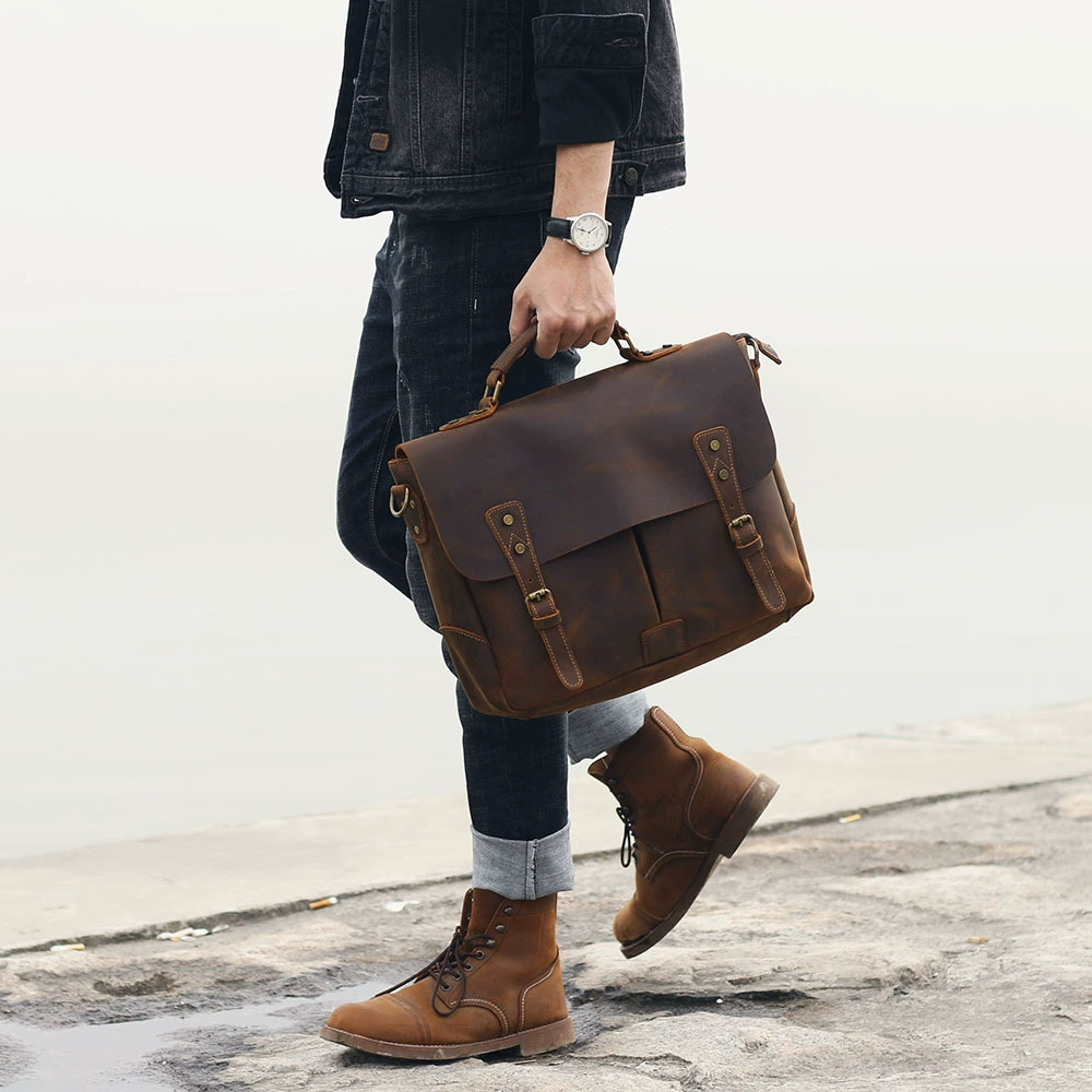 Ретро кожаная ручная сумка на одно плечо, кожаный натуральной кожи, 14 дюймов