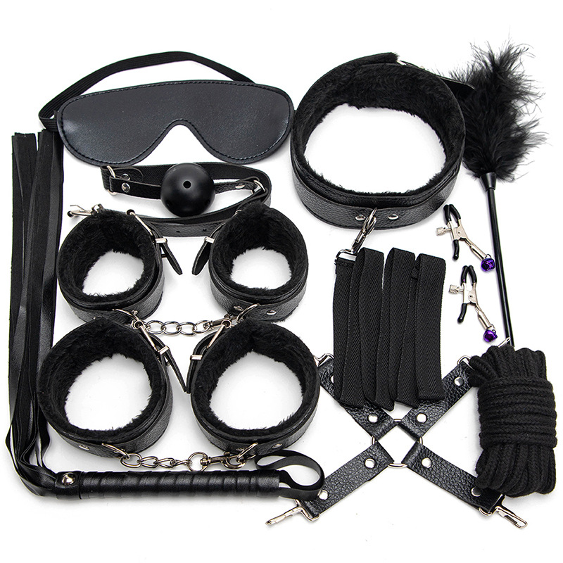 Sex toys SM props 10-piece set binding rope restraint handcuffs training mouth plug milk clip alternative adult sex products