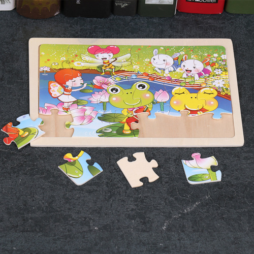 24-Piece Puzzle Night Market Children's Educational Toys Manufacturer Wholesale Early Learning Cognitive Animal Wooden Puzzle Set