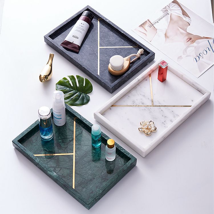 Factory wholesale luxury European marble tray cosmetic storage box bedroom living room marble storage tray