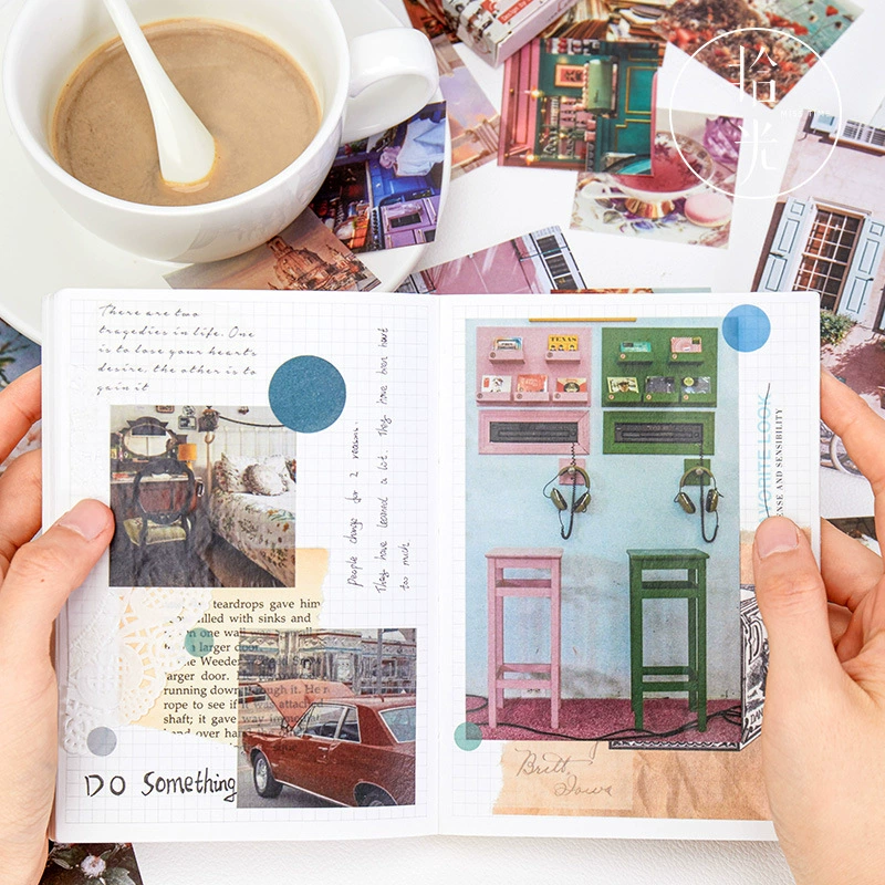 Наклейки на бумаге из серии Paris Diary —Retro INS Paper Handbook, 12 дизайнов, 55 шт