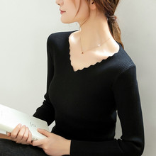 毛衣女2022秋季新款韩版修身显瘦长袖套头紧身V领薄款上衣针织衫