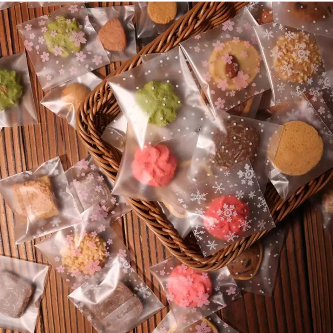 Rosa flor de cerezo bolsa de galletas translúcido helado bolsa para hornear postre pastelería bolsa de embalaje al por mayor en stock