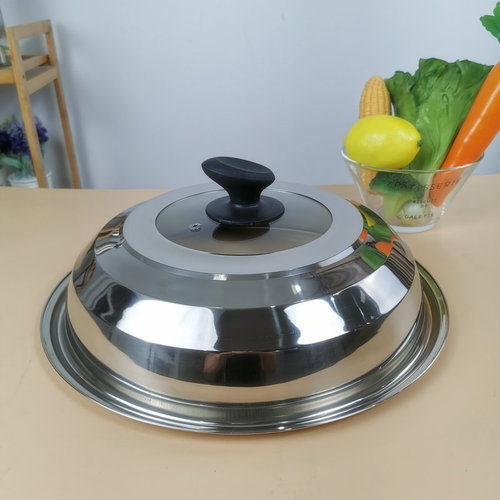 Stainless steel pot lid tempered glass transparent combination lid kitchen large wok cooking large pot lid visible 36cm34cm