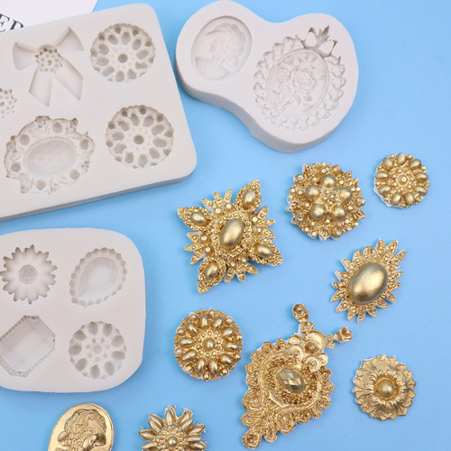 European gemstone fondant silicone mold diy baking cake retro decoration chocolate mold glue mold