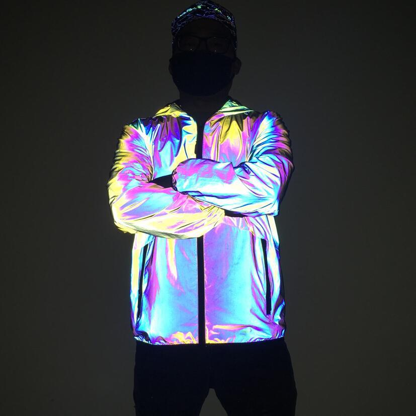 Men's Clothing rainbow color reflective jacket fashion large size colorful luminous jacket_voghion.com