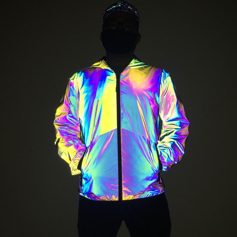 Men's Clothing rainbow color reflective jacket fashion large size colorful luminous jacket_voghion.com