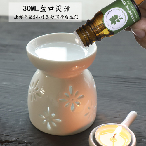 Ceramic aromatherapy furnace Chinese retro essential oil incense home bedroom anti-dry burning candle hollow carved aromatherapy lamp