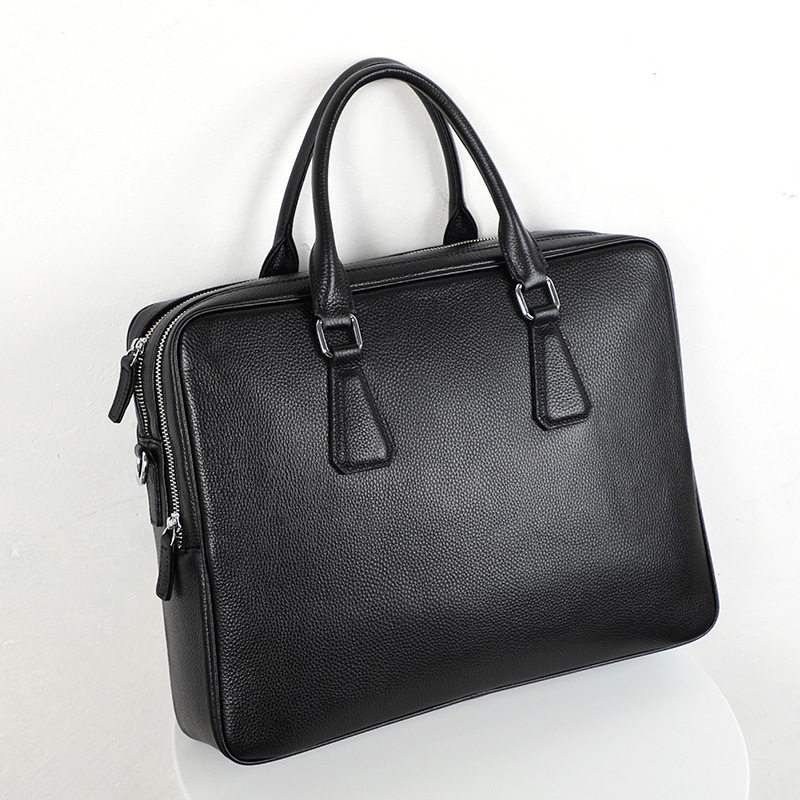 Túi xách tay nam công sở da bò lớp đầu kiểu ngang dung tích lớn 38×29,5×9 cm — Màu đen