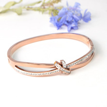 不锈钢打结手镯女love玫瑰金光面卡扣开口首饰玫瑰金开口镯