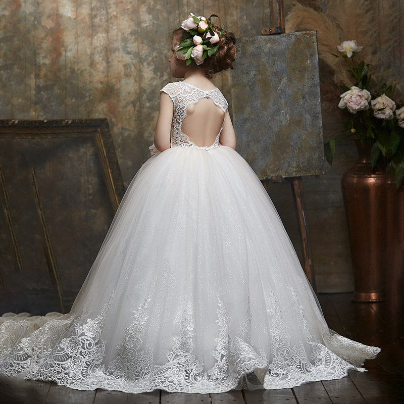 Nueva Europa y América del comercio exterior de los niños encaje vestido sin mangas backless cumpleaños anfitrión rendimiento niña mullido vestido