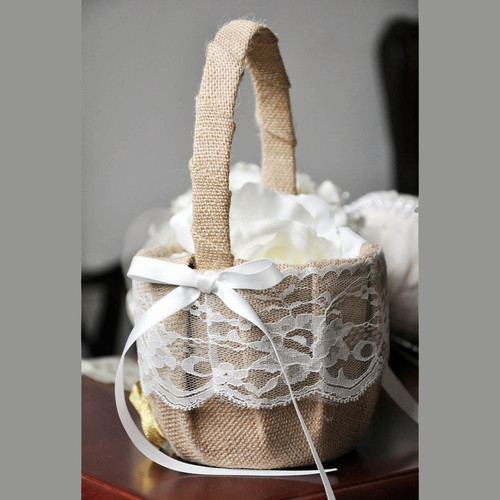 Wedding baskets, ring pillows, linen lace flower baskets, European wedding flower girl baskets, wholesale supply, stable supply
