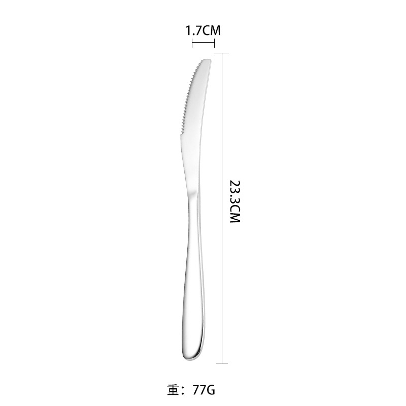 Cuchillo de acero inoxidable 304, tenedor y cuchara brillante oro francés media luna luz cuchillo, tenedor y cuchara de cuatro piezas conjunto Hotel Occidental vajilla cuchillo y tenedor traje