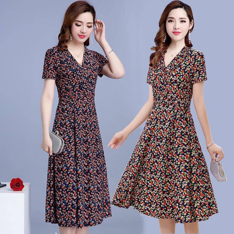 Dress Summer Plus Size Women's Clothing Middle-Aged Floral Mid-Length Mother's Clothing 2025 New Slimming Look Slimming Look Print