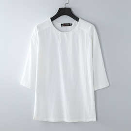 新款大码T恤男短袖宽松麻料体恤复古中国风男装夏季七分袖棉麻t恤