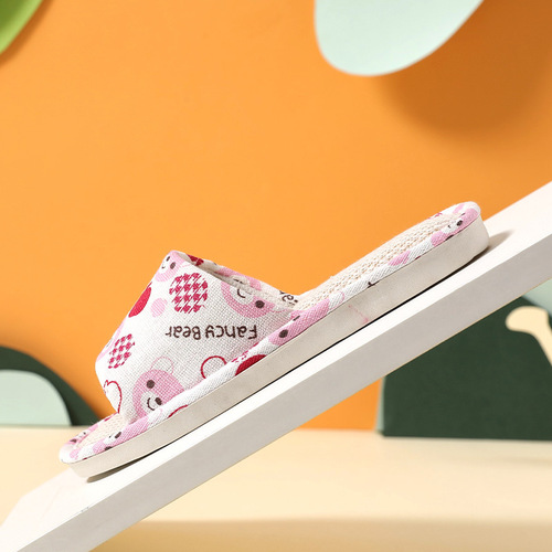 Spring and Summer Korean Style Parent-Child Indoor and Outdoor Linen Slippers for Women, Home Furnishing Fabric Wood Floor Children's Cool Slippers Wholesale