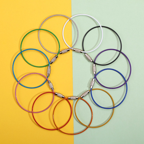Simple style car key ring pendant rubber-coated wire ring key chain accessories rainbow color wire rope key chain