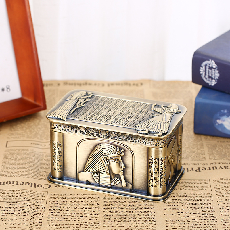 新款高档珠宝盒欧式金属小便捷戒指盒结婚创意埃及法老王收纳盒