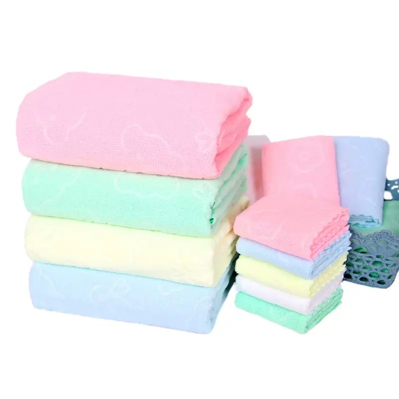 源头工厂压花小熊毛巾浴巾160克重家用礼品超细纤维吸水毛巾批发