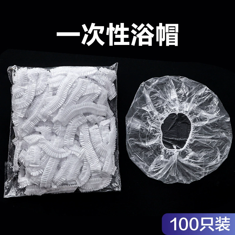 Оптовая Продажа с фабрики одноразовые шапочки для душа наушники пластиковые прозрачные водонепроницаемые утолщенные полосы и шапочки для душа ручной работы гостиничные принадлежности