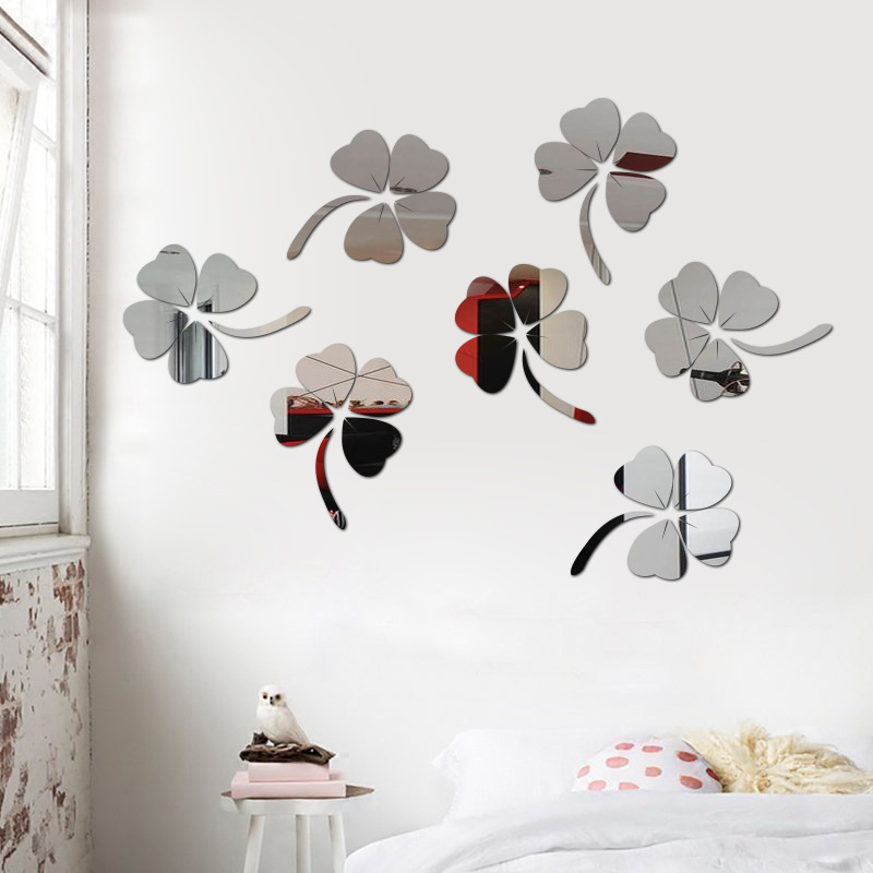 Eco-friendly Acrylic Home Decor Four-leaf Clover 3D Mirror Wall Sticker For Living Bedroom Children's Room Background_voghion.com